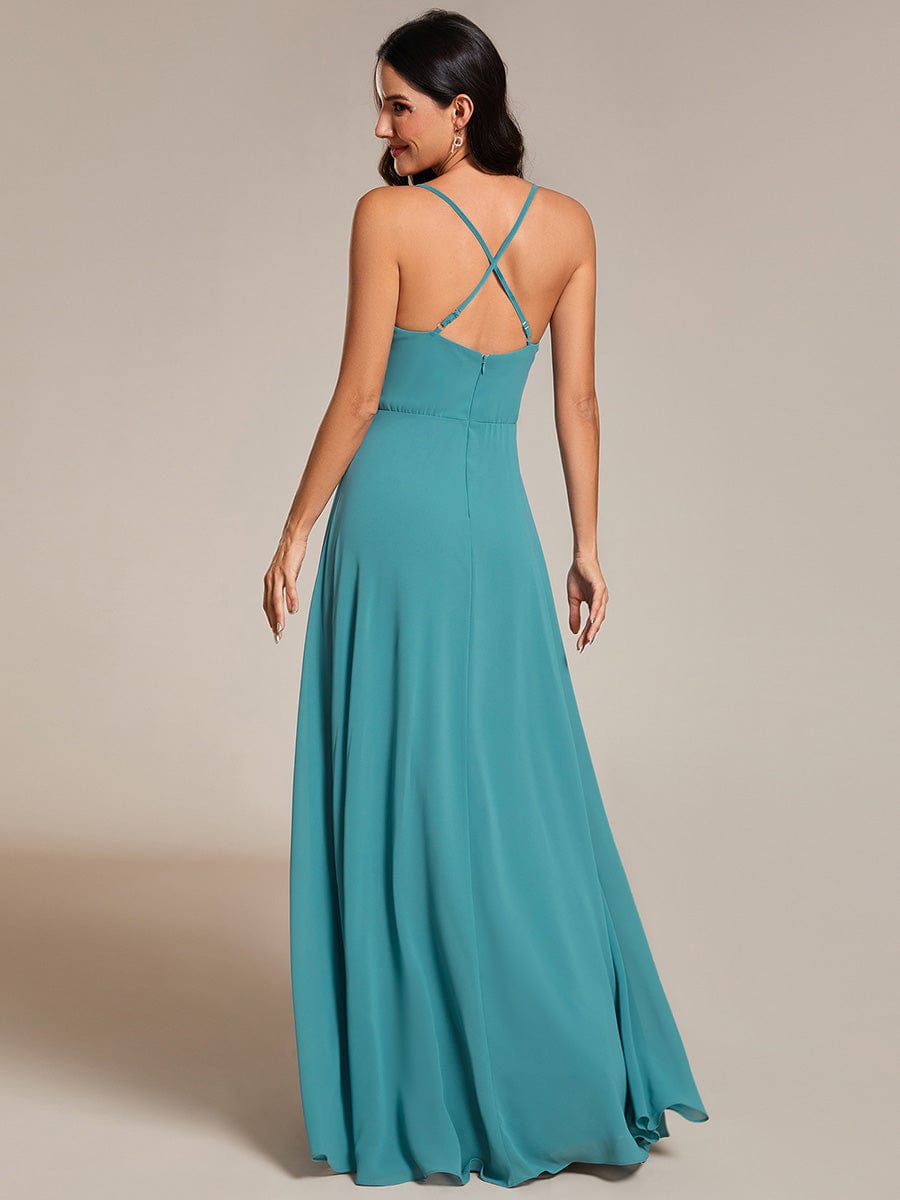 Custom Size Adjustable Spaghetti Strap Chiffon A-Line Bridesmaid Dresses #color_Dusty Blue