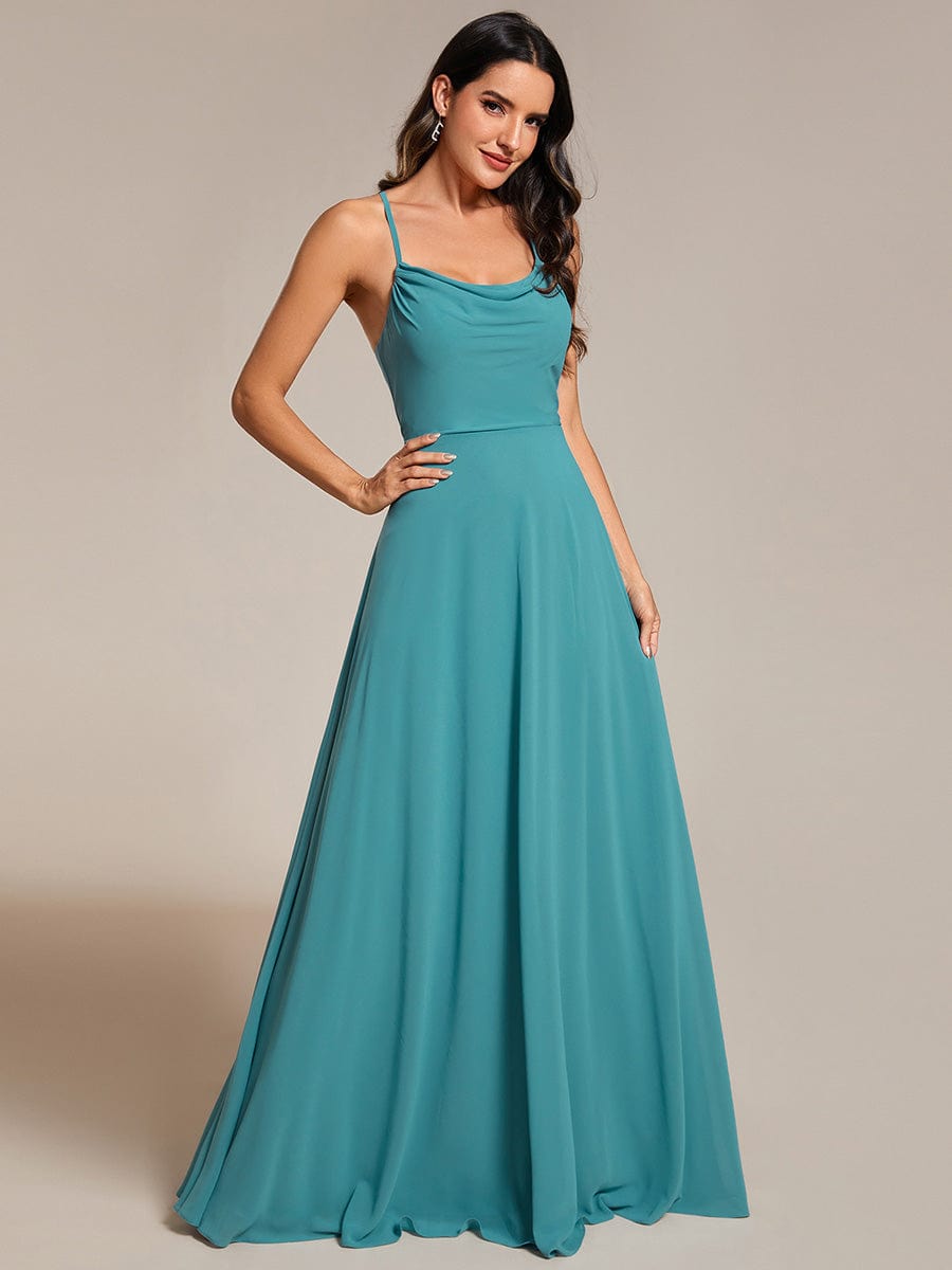 Custom Size Adjustable Spaghetti Strap Chiffon A-Line Bridesmaid Dresses #color_Dusty Blue