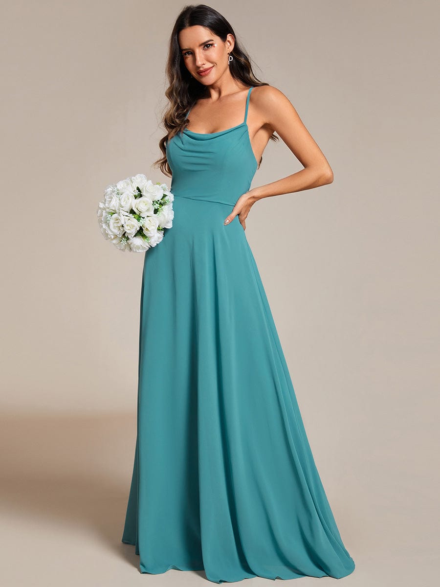 Custom Size Adjustable Spaghetti Strap Chiffon A-Line Bridesmaid Dresses #color_Dusty Blue