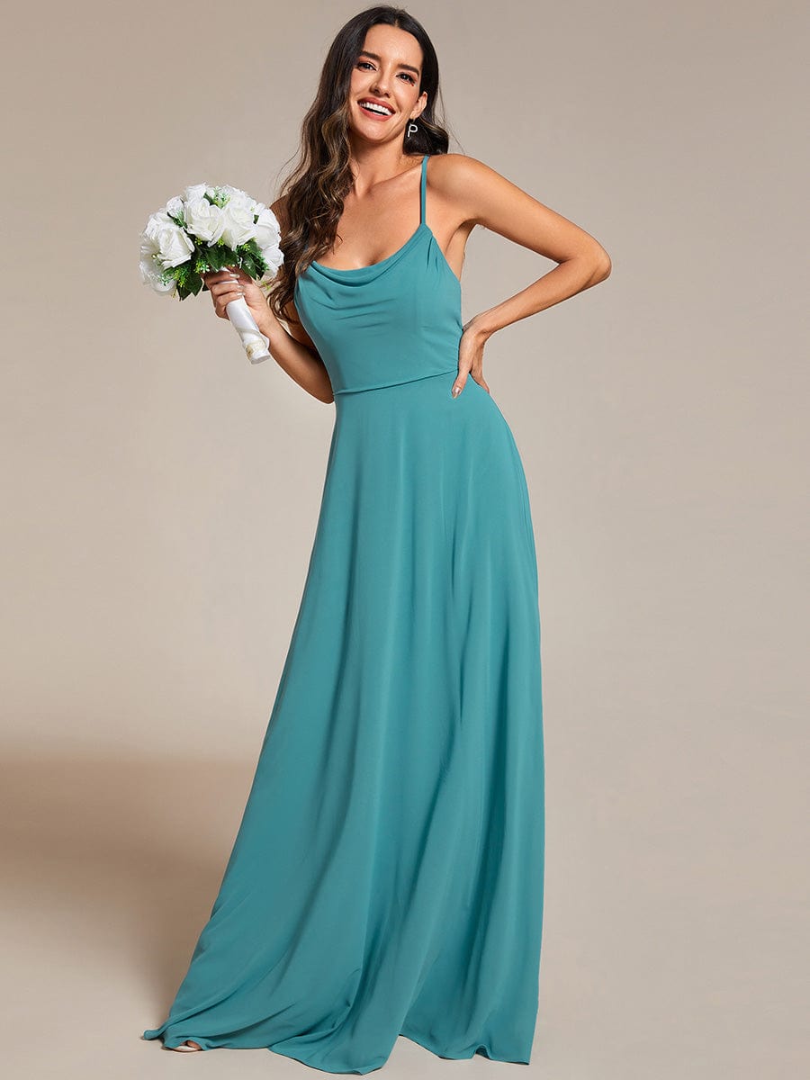 Custom Size Adjustable Spaghetti Strap Chiffon A-Line Bridesmaid Dresses #color_Dusty Blue