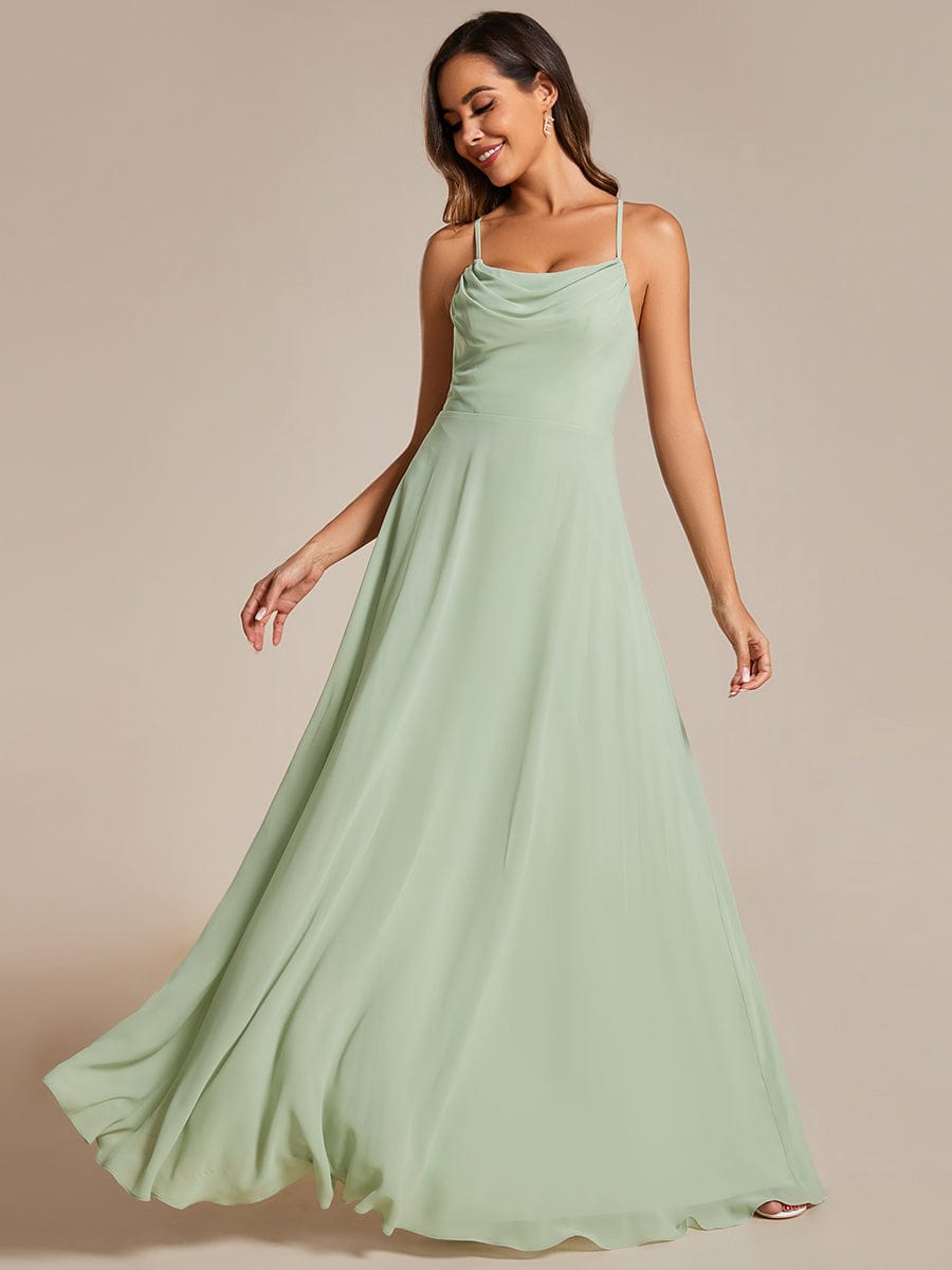 Custom Size Adjustable Spaghetti Strap Chiffon A-Line Bridesmaid Dresses #color_Mint Green