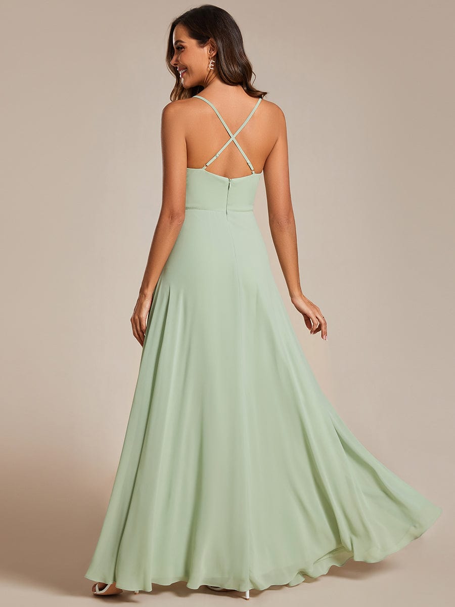 Custom Size Adjustable Spaghetti Strap Chiffon A-Line Bridesmaid Dresses #color_Mint Green