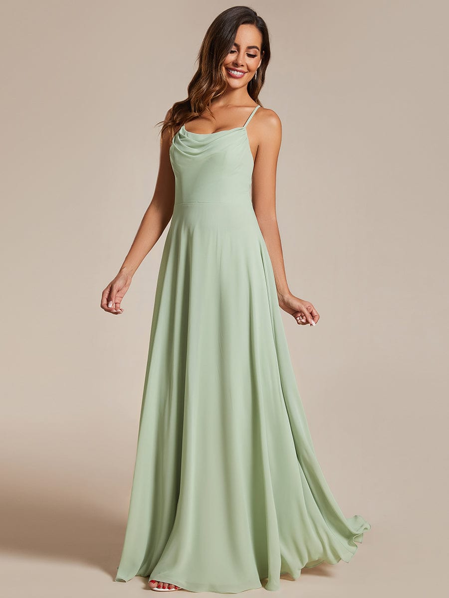 Custom Size Adjustable Spaghetti Strap Chiffon A-Line Bridesmaid Dresses #color_Mint Green