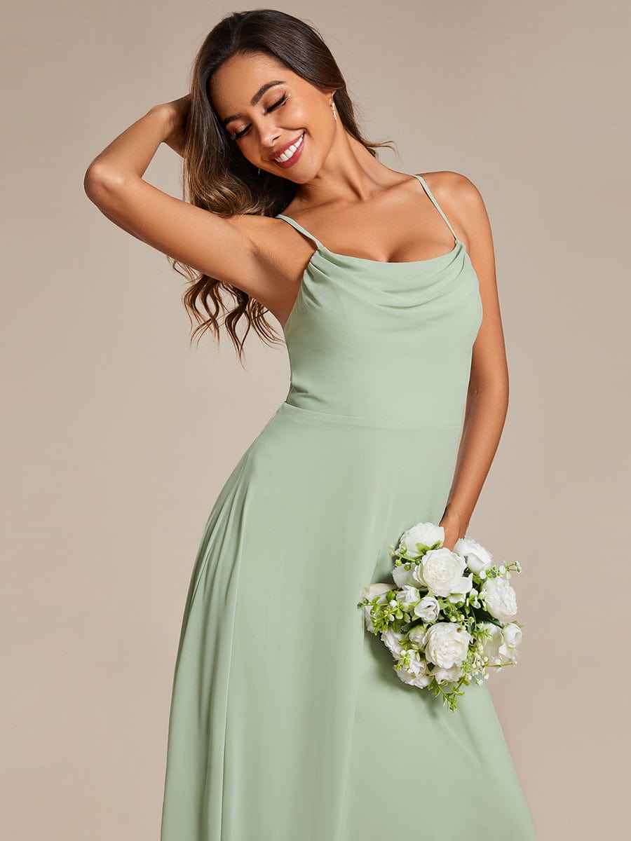 Custom Size Adjustable Spaghetti Strap Chiffon A-Line Bridesmaid Dresses #color_Mint Green