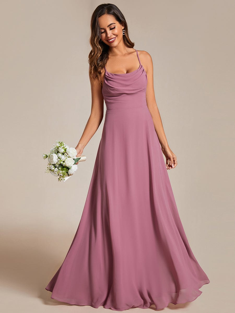 Custom Size Adjustable Spaghetti Strap Chiffon A-Line Bridesmaid Dresses #color_Purple Orchid