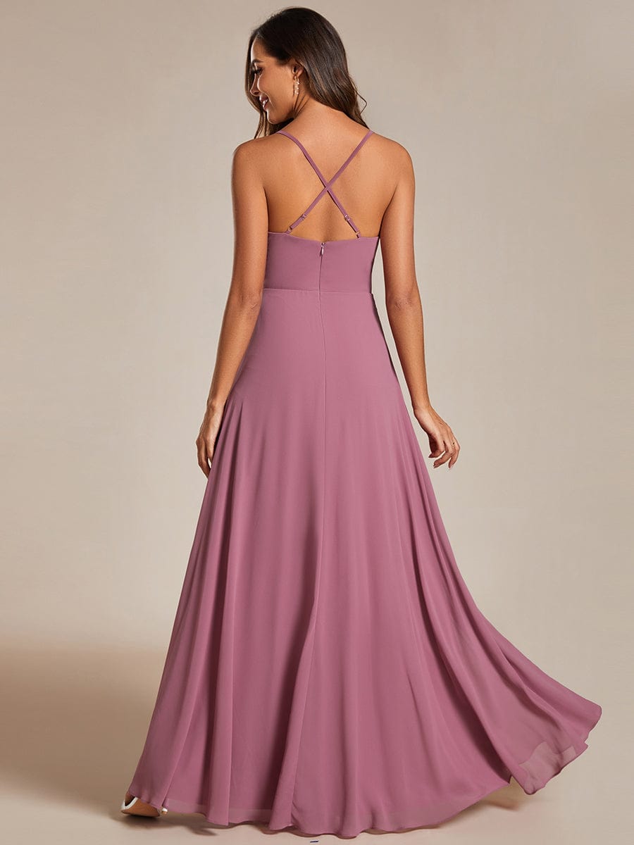 Custom Size Adjustable Spaghetti Strap Chiffon A-Line Bridesmaid Dresses #color_Purple Orchid