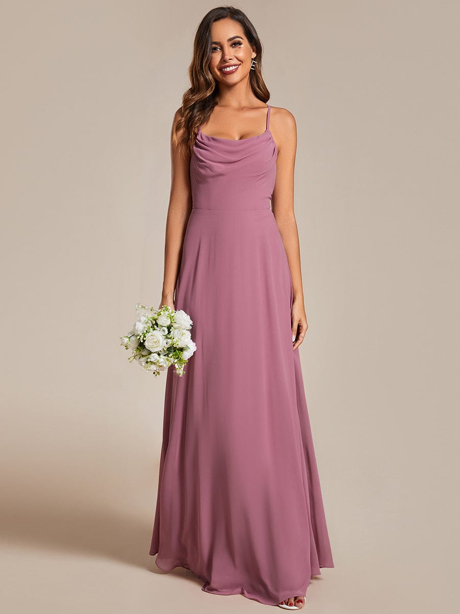 Custom Size Adjustable Spaghetti Strap Chiffon A-Line Bridesmaid Dresses #color_Purple Orchid