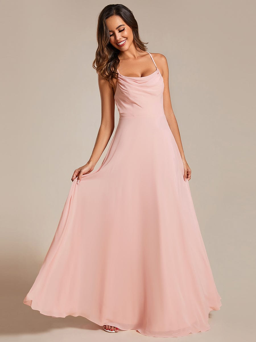 Custom Size Adjustable Spaghetti Strap Chiffon A-Line Bridesmaid Dresses #color_Pink