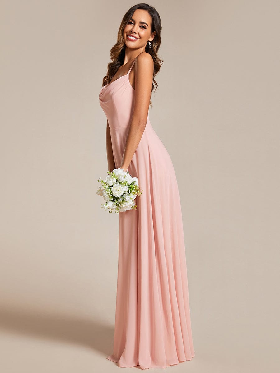 Custom Size Adjustable Spaghetti Strap Chiffon A-Line Bridesmaid Dresses #color_Pink