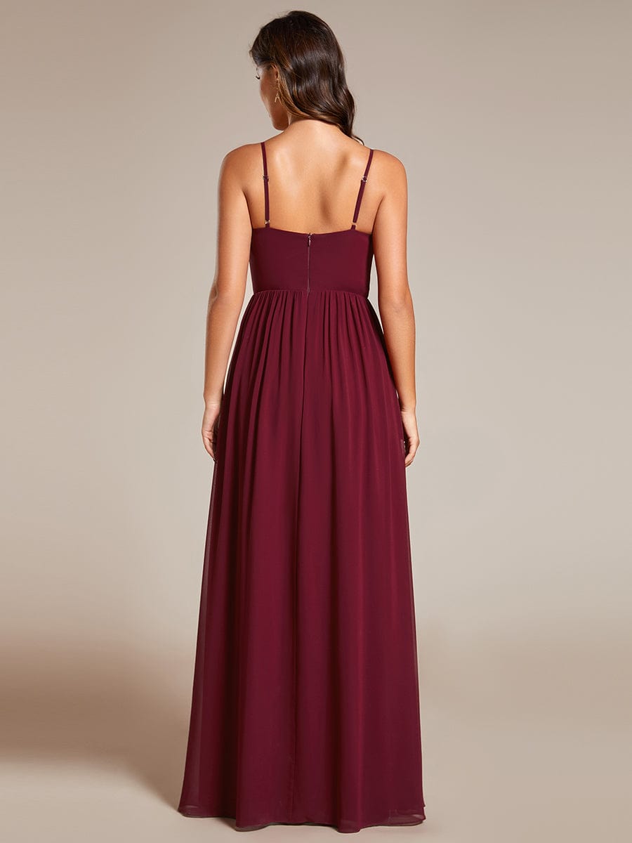 Maxi Sleeveless Pleated Chiffon Bridesmaid Dress with Lotus Leaf #color_Burgundy