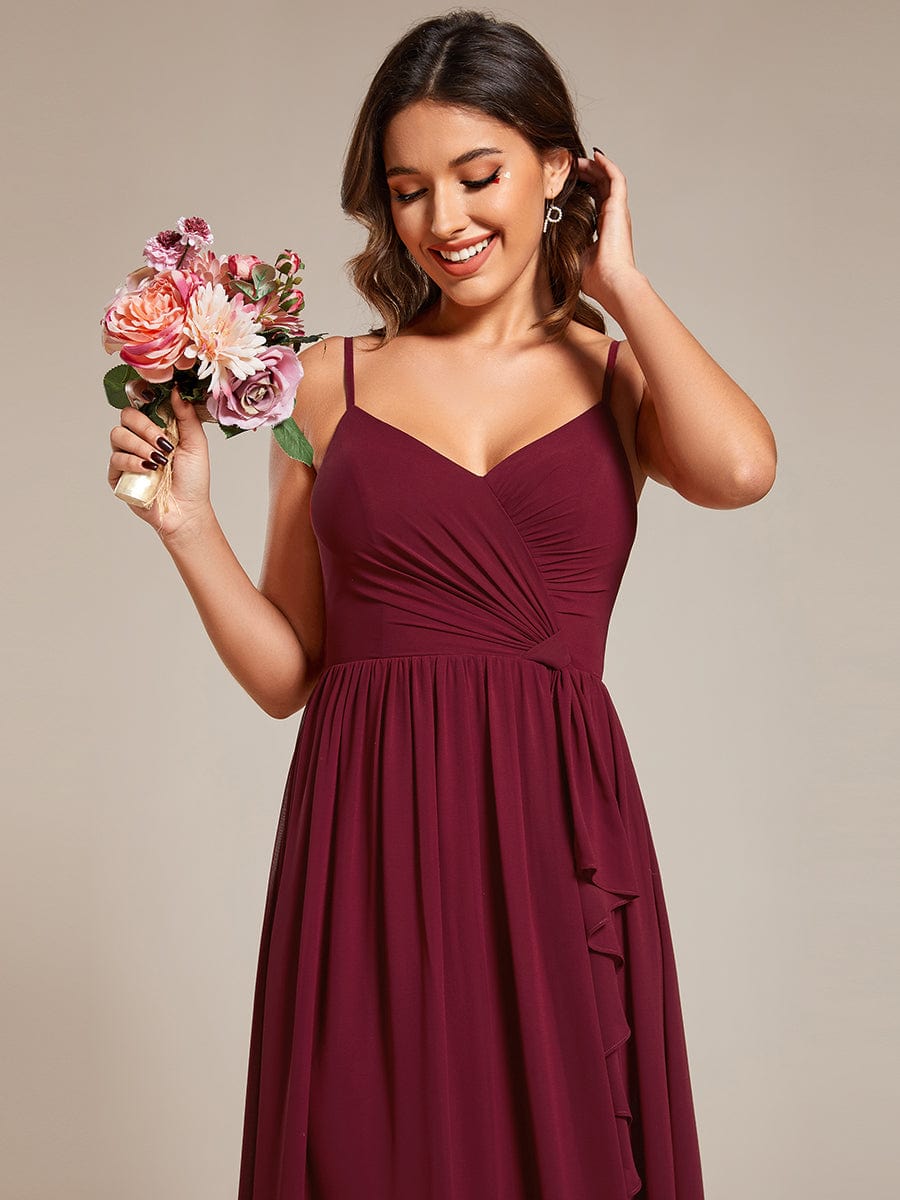 Maxi Sleeveless Pleated Chiffon Bridesmaid Dress with Lotus Leaf #color_Burgundy