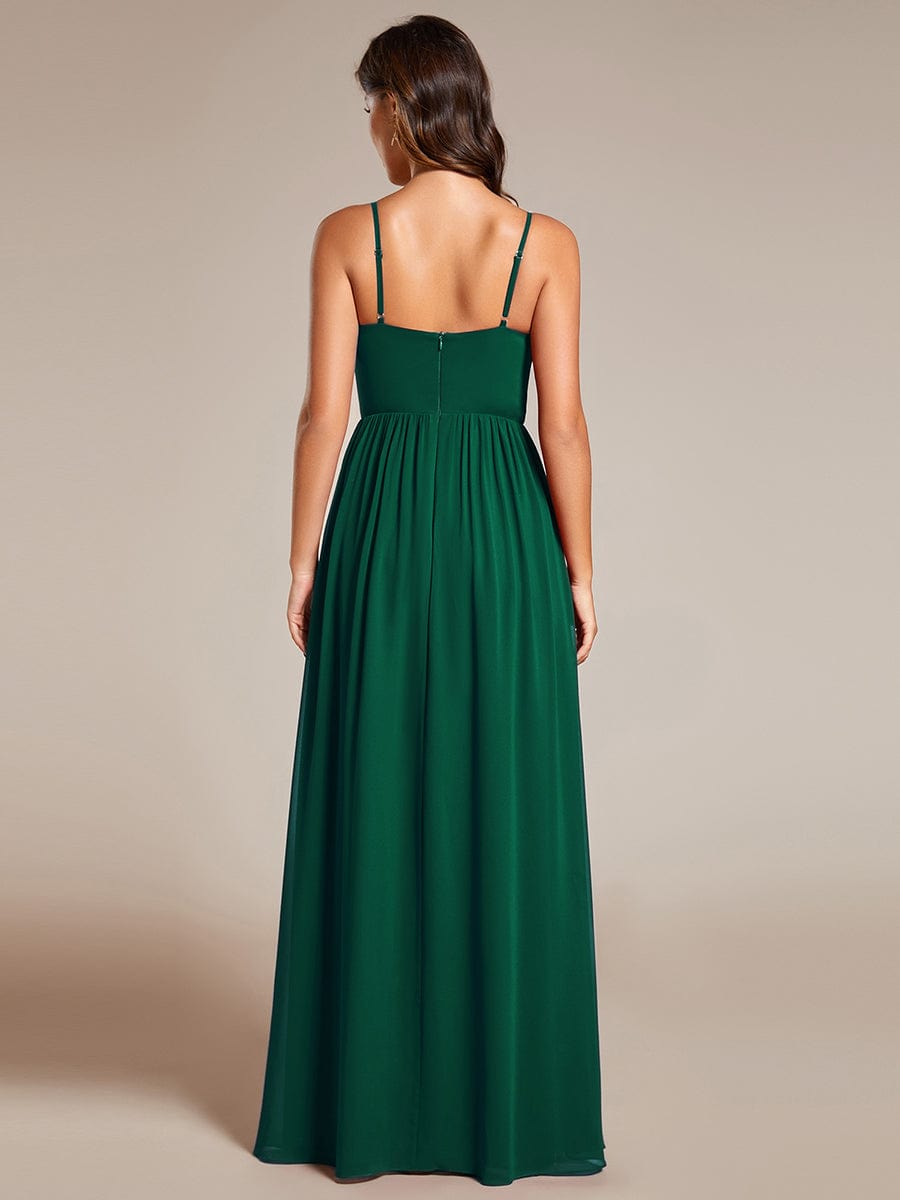 Maxi Sleeveless Pleated Chiffon Bridesmaid Dress with Lotus Leaf #color_Dark Green