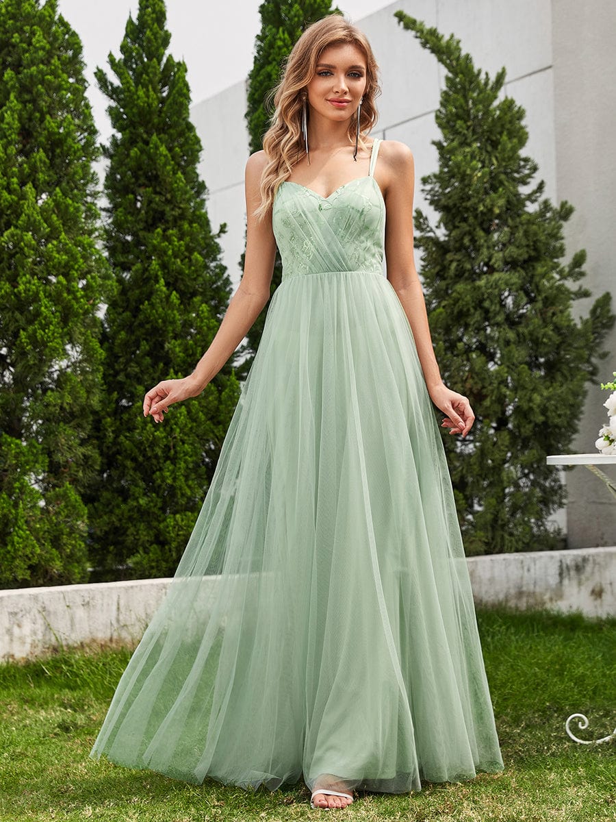 Paillette A-Line Tulle Bridesmaid Dress with Cross-Back Straps #color_Mint Green