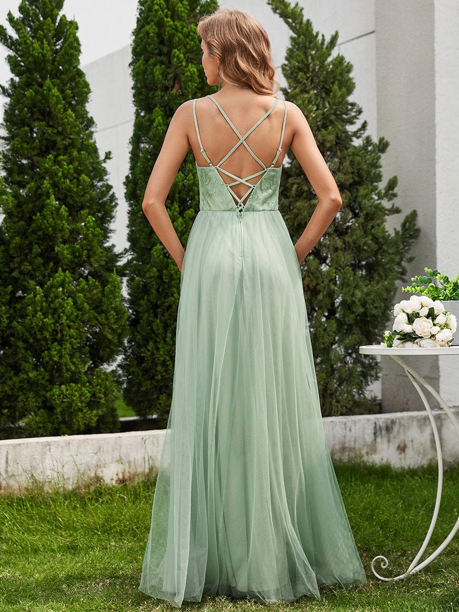 Paillette A-Line Tulle Bridesmaid Dress with Cross-Back Straps #color_Mint Green