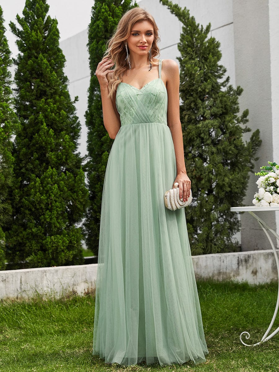 Paillette A-Line Tulle Bridesmaid Dress with Cross-Back Straps #color_Mint Green