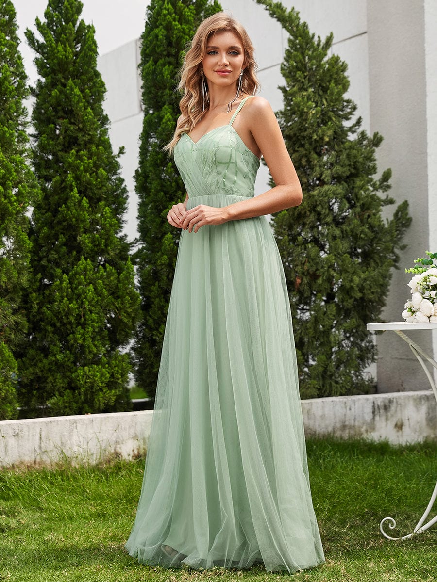 Paillette A-Line Tulle Bridesmaid Dress with Cross-Back Straps #color_Mint Green