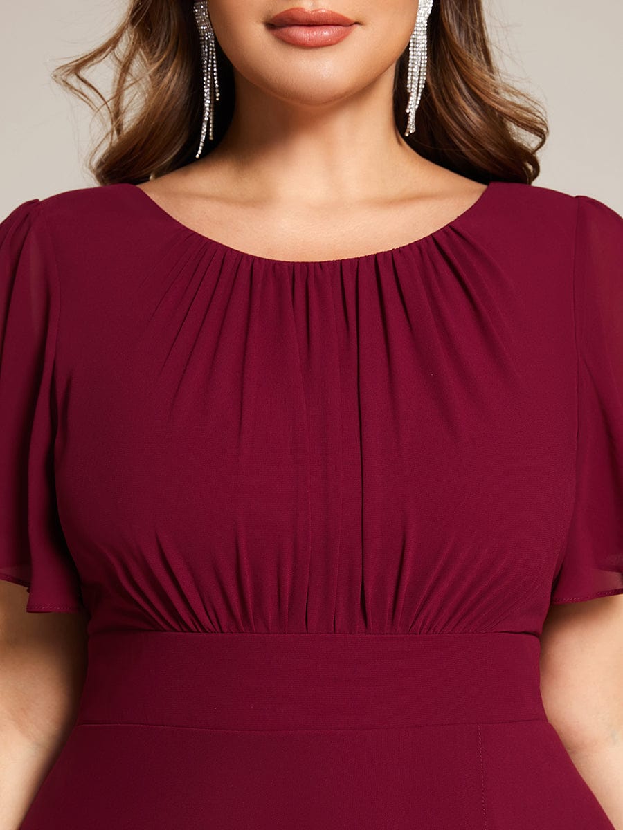 Elegant Round Neckline Short Sleeve A-Line Chiffon Bridesmaid Dress #color_Burgundy