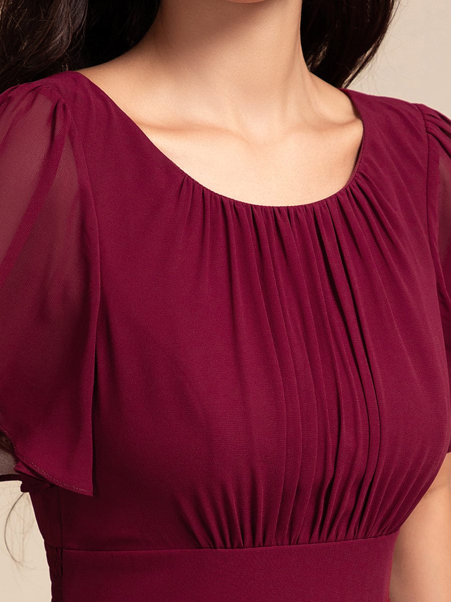 Elegant Round Neckline Short Sleeve A-Line Chiffon Bridesmaid Dress #color_Burgundy