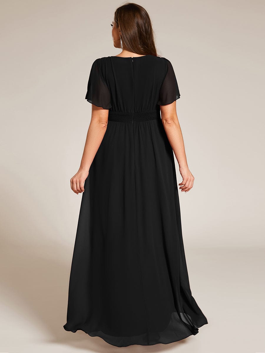 Elegant Round Neckline Short Sleeve A-Line Chiffon Bridesmaid Dress #color_Black