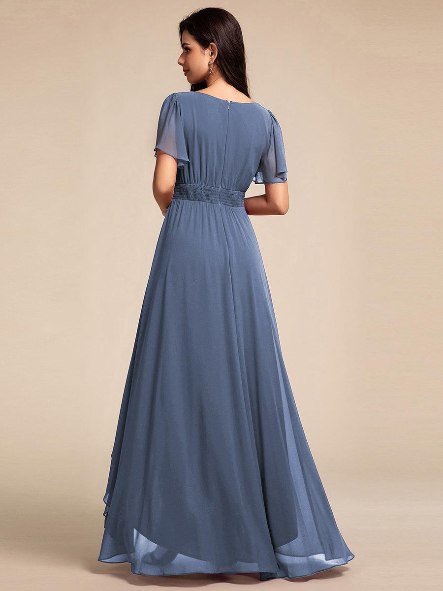 Elegant Round Neckline Short Sleeve A-Line Chiffon Bridesmaid Dress #color_Dusty Blue