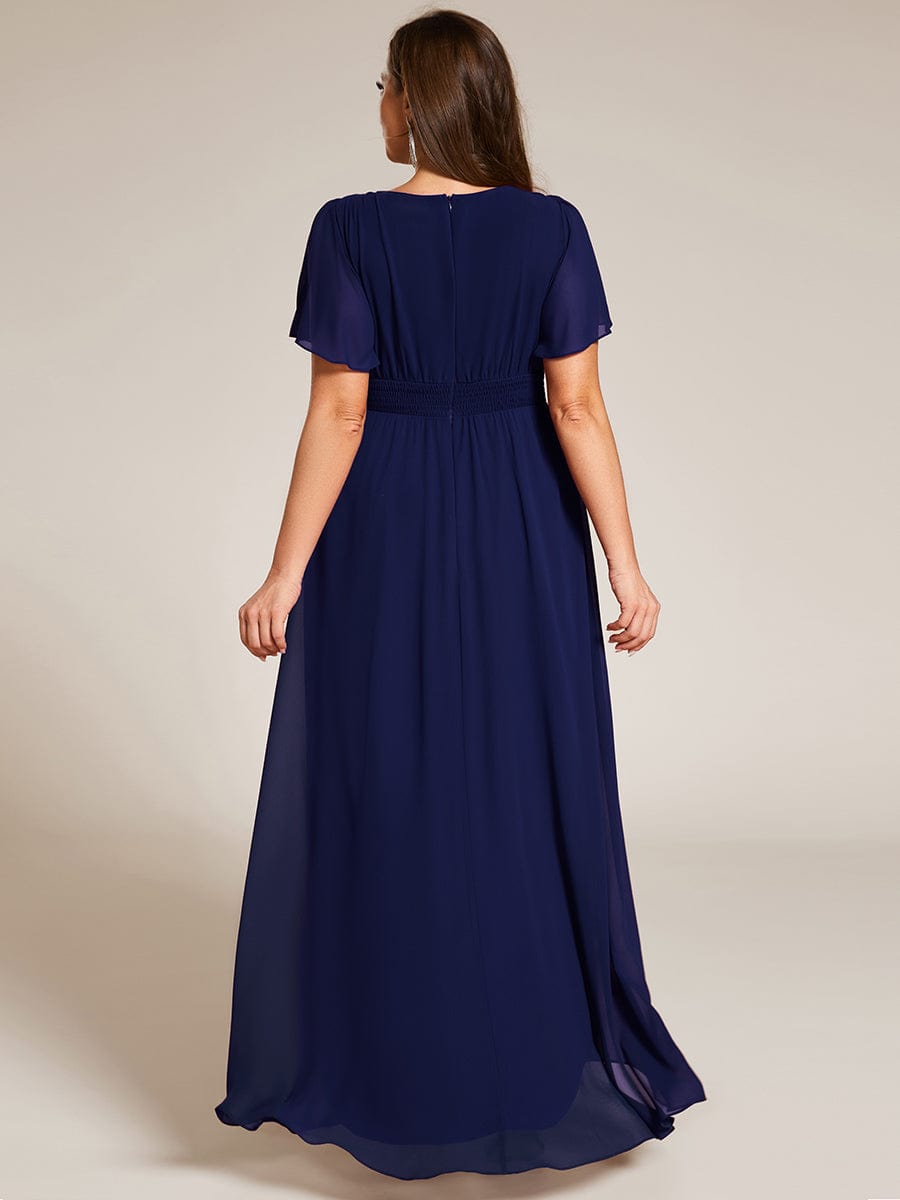 Elegant Round Neckline Short Sleeve A-Line Chiffon Bridesmaid Dress #color_Navy Blue