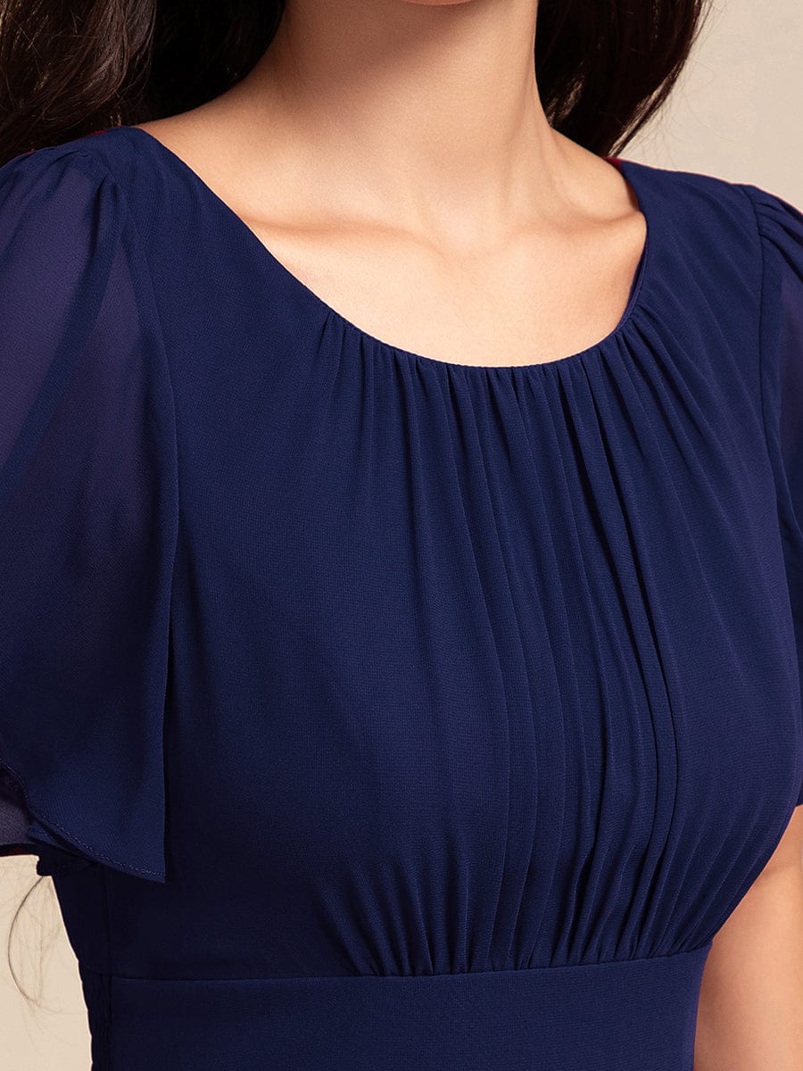 Elegant Round Neckline Short Sleeve A-Line Chiffon Bridesmaid Dress #color_Navy Blue