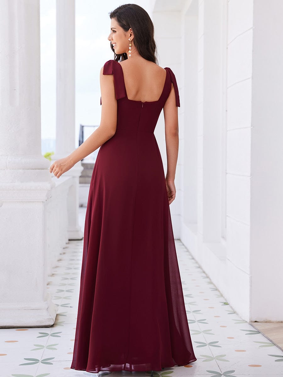 Square Neckline Sleeveless Bowknot Chiffon Bridesmaid Dress #color_Burgundy