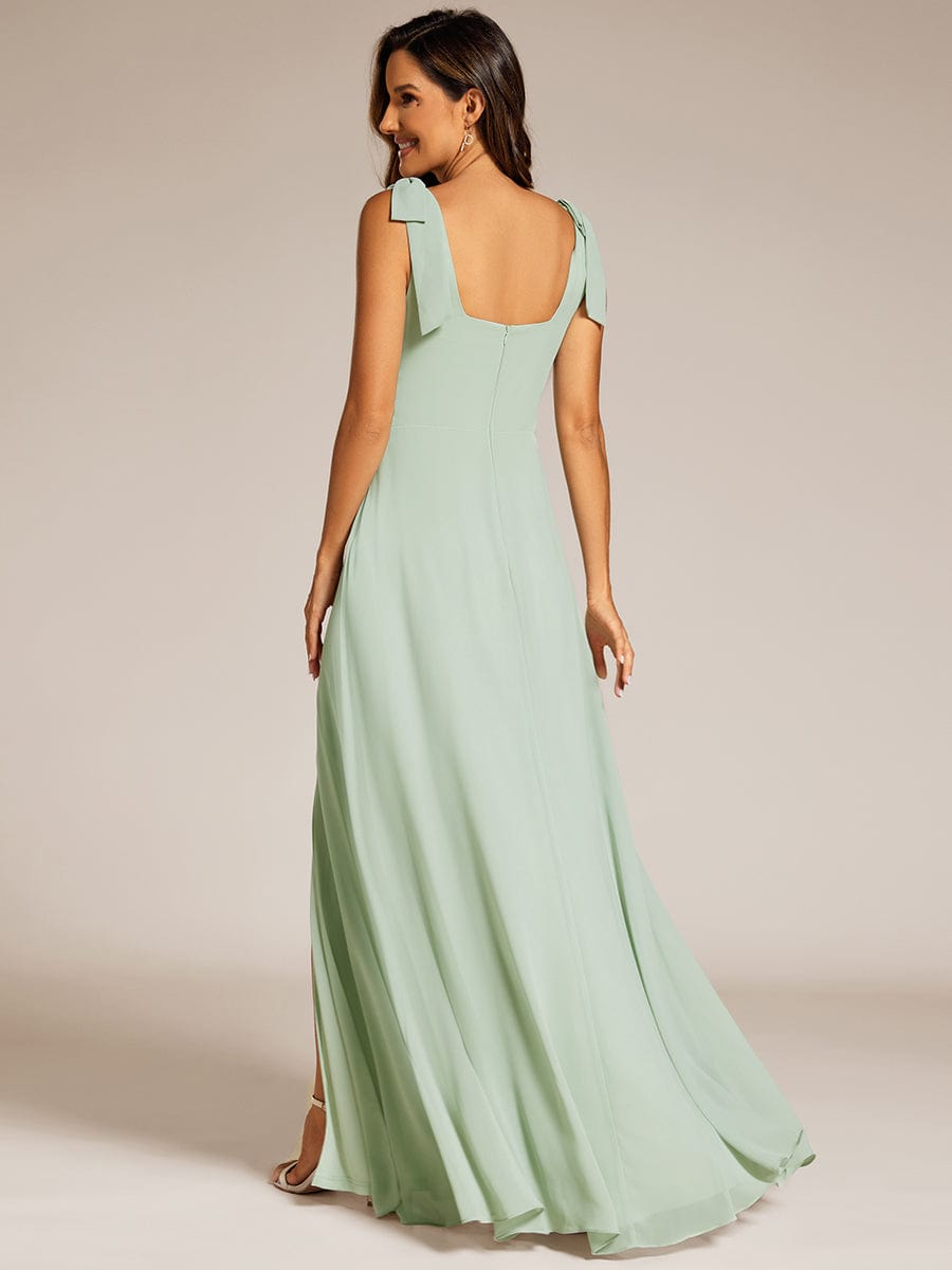 Square Neckline Sleeveless Bowknot Chiffon Bridesmaid Dress #color_Mint Green