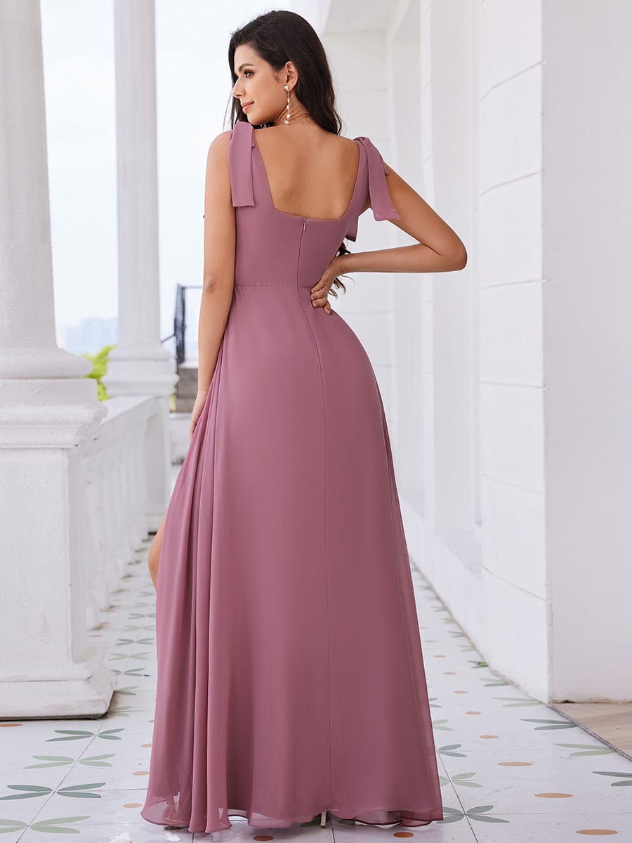 Square Neckline Sleeveless Bowknot Chiffon Bridesmaid Dress #color_Purple Orchid