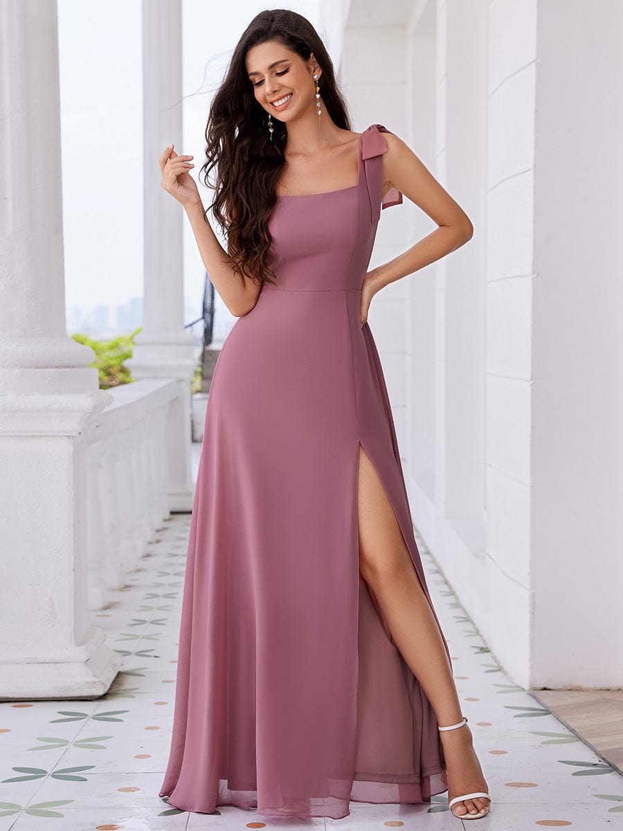 Square Neckline Sleeveless Bowknot Chiffon Bridesmaid Dress #color_Purple Orchid