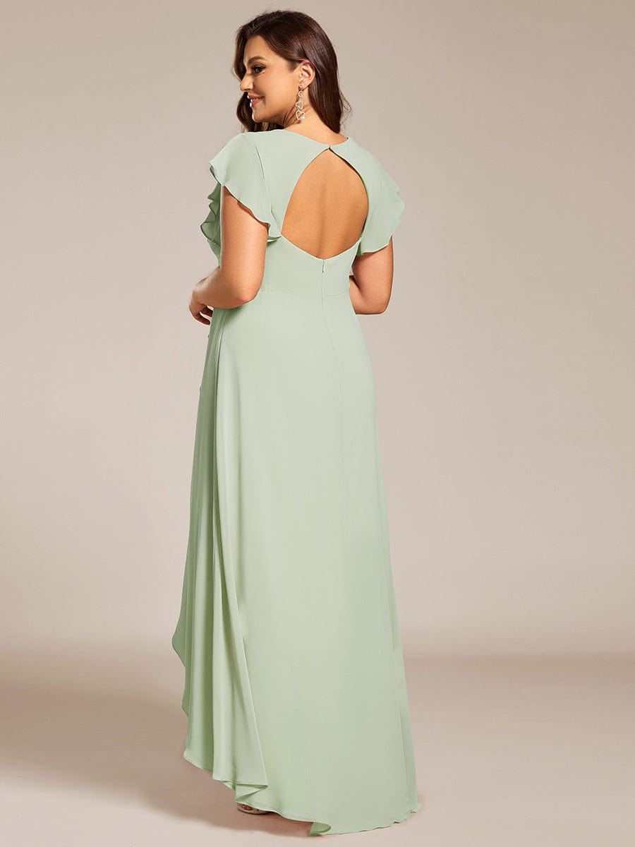 Plus Size A-Line Chiffon High-Low Bridesmaid Dress with Ruffled Sleeve #color_Mint Green