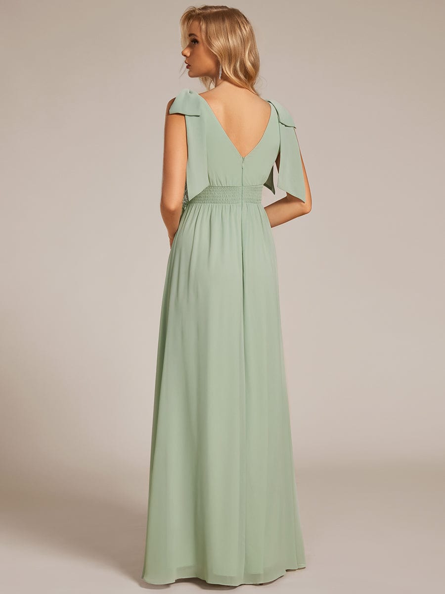 Bow Shoulder Empire Waist Maxi Bridesmaid Dress #color_Mint Green