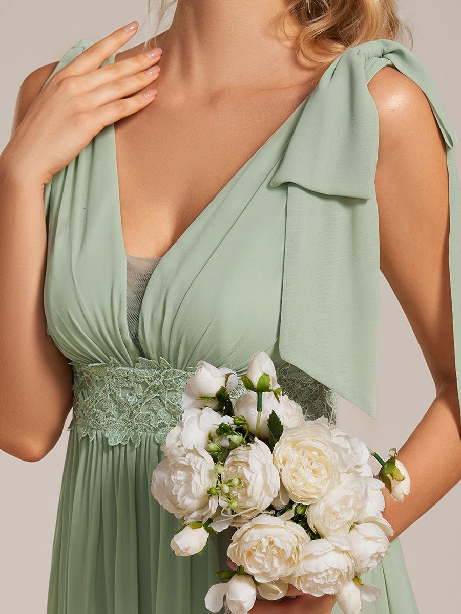 Bow Shoulder Empire Waist Maxi Bridesmaid Dress #color_Mint Green