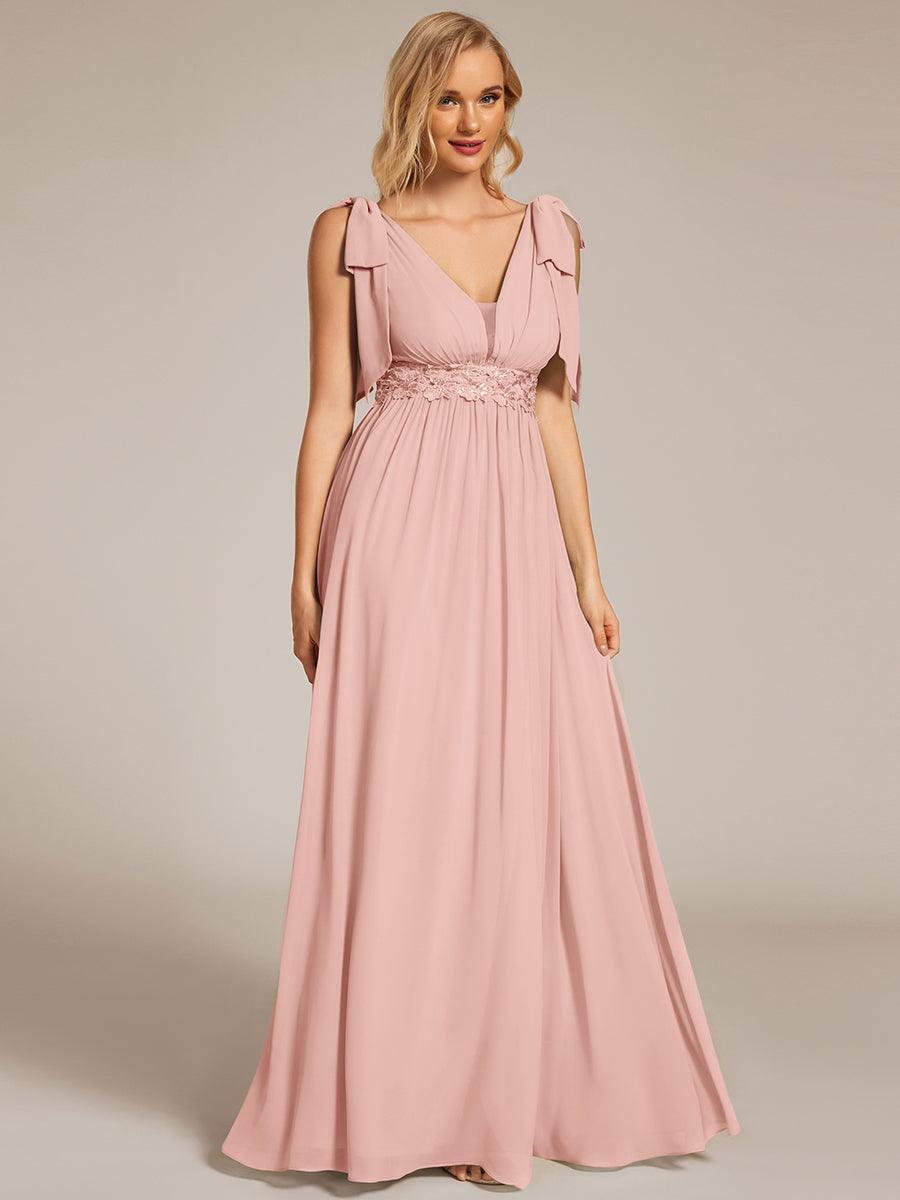 Bow Shoulder Empire Waist Maxi Bridesmaid Dress #color_Pink