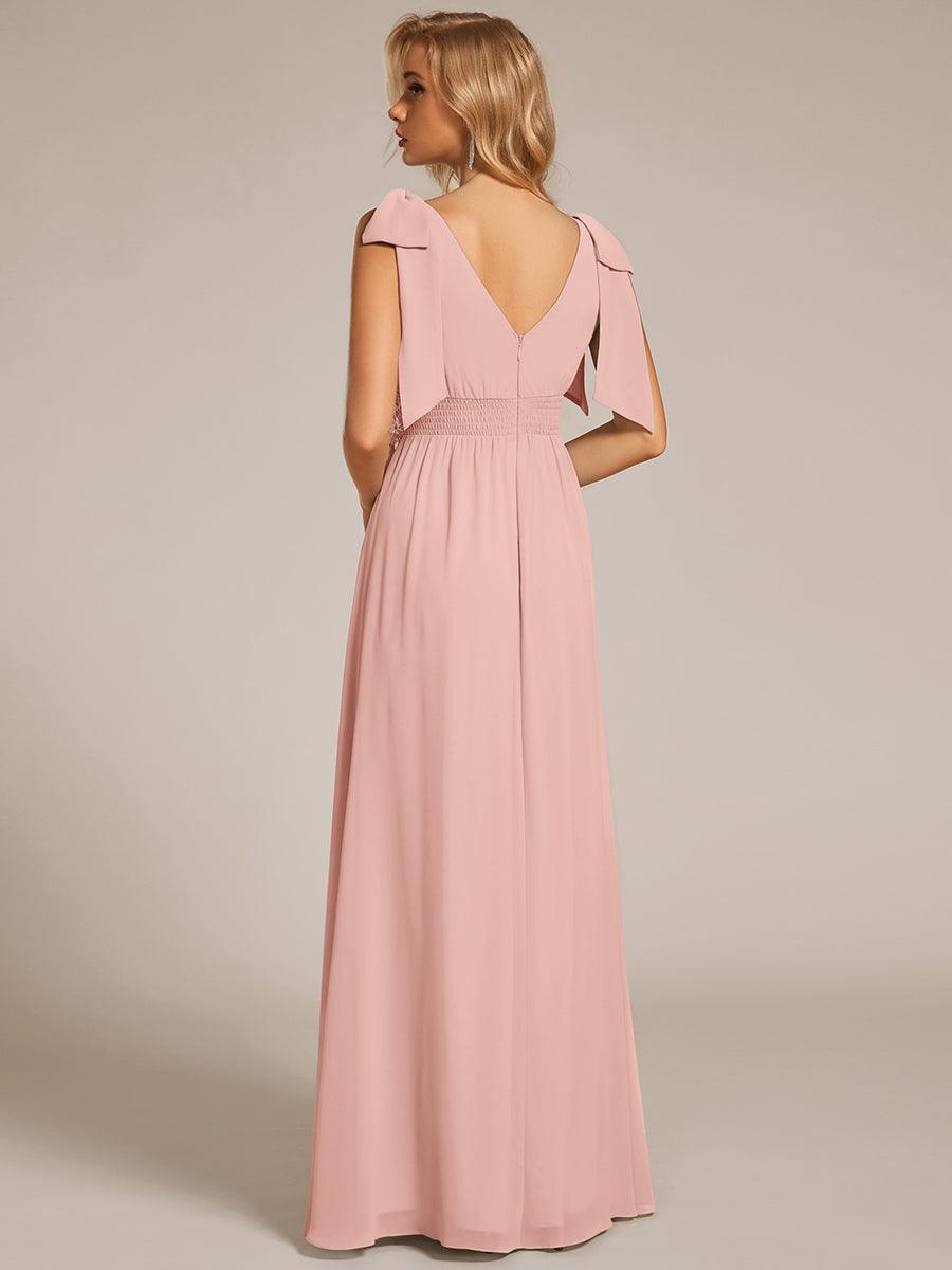 Bow Shoulder Empire Waist Maxi Bridesmaid Dress #color_Pink