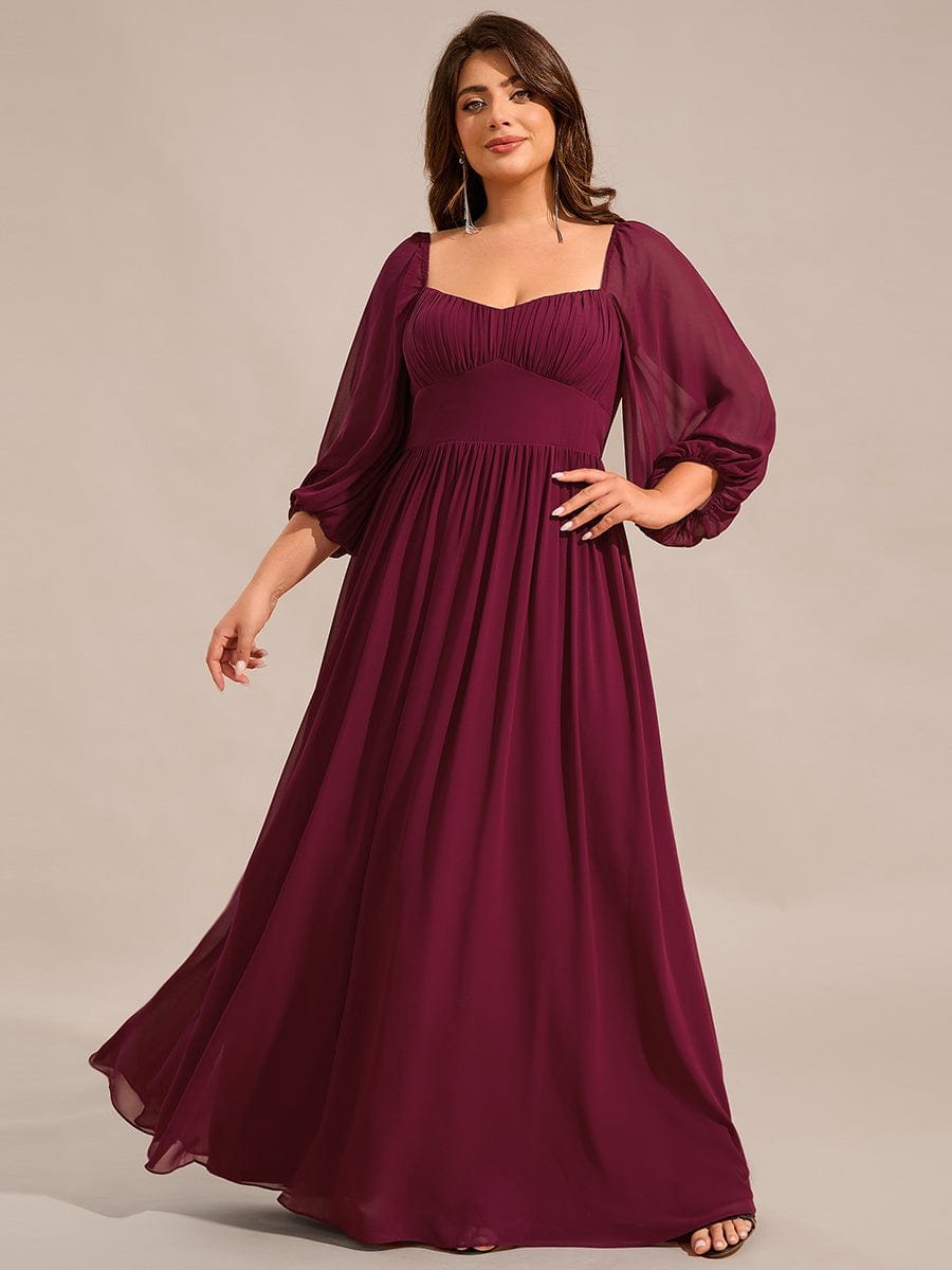 Sweetheart Neckline 3/4 Sleeve Chiffon Bridesmaid Dress #color_Burgundy