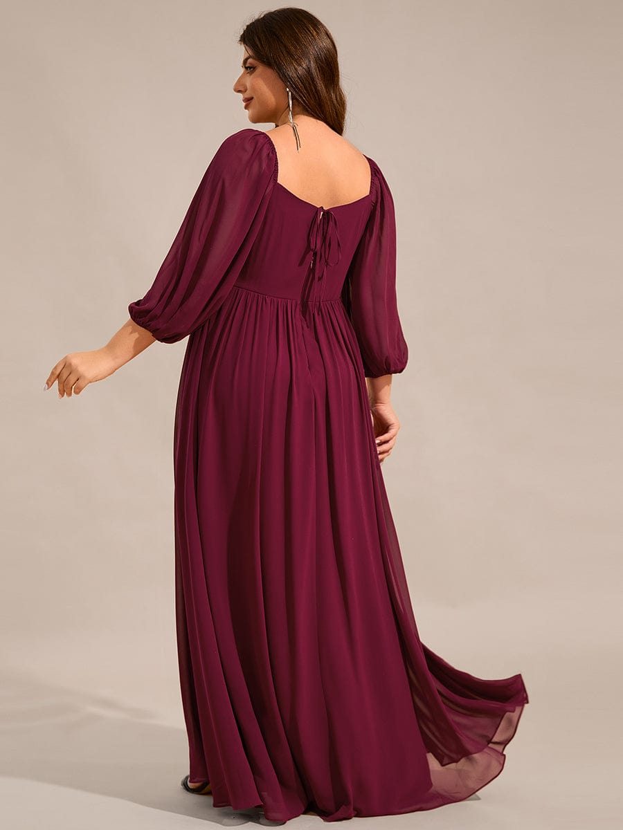 Sweetheart Neckline 3/4 Sleeve Chiffon Bridesmaid Dress #color_Burgundy