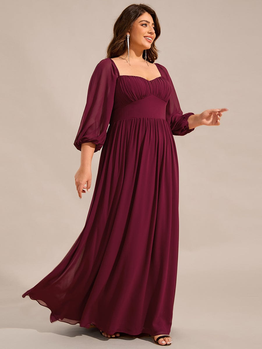 Sweetheart Neckline 3/4 Sleeve Chiffon Bridesmaid Dress #color_Burgundy