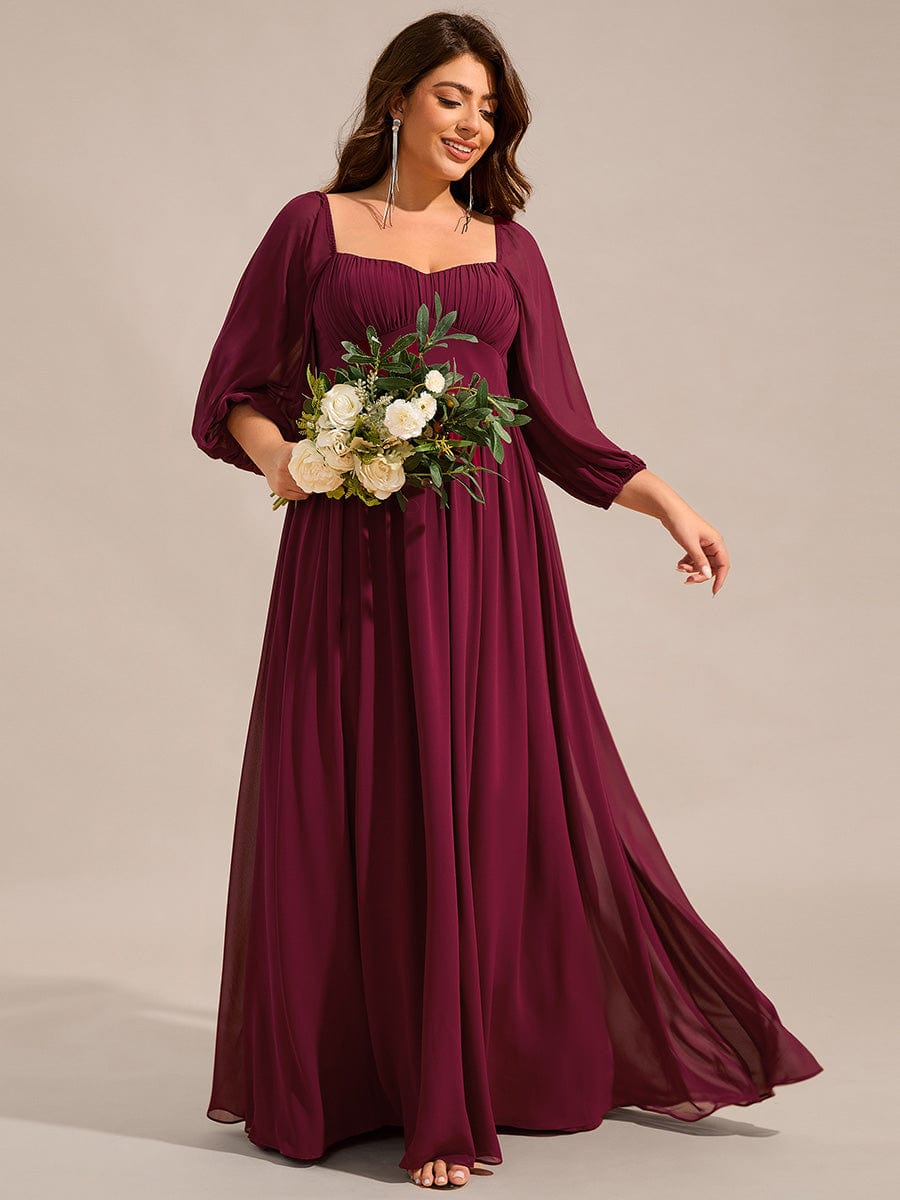 Sweetheart Neckline 3/4 Sleeve Chiffon Bridesmaid Dress #color_Burgundy