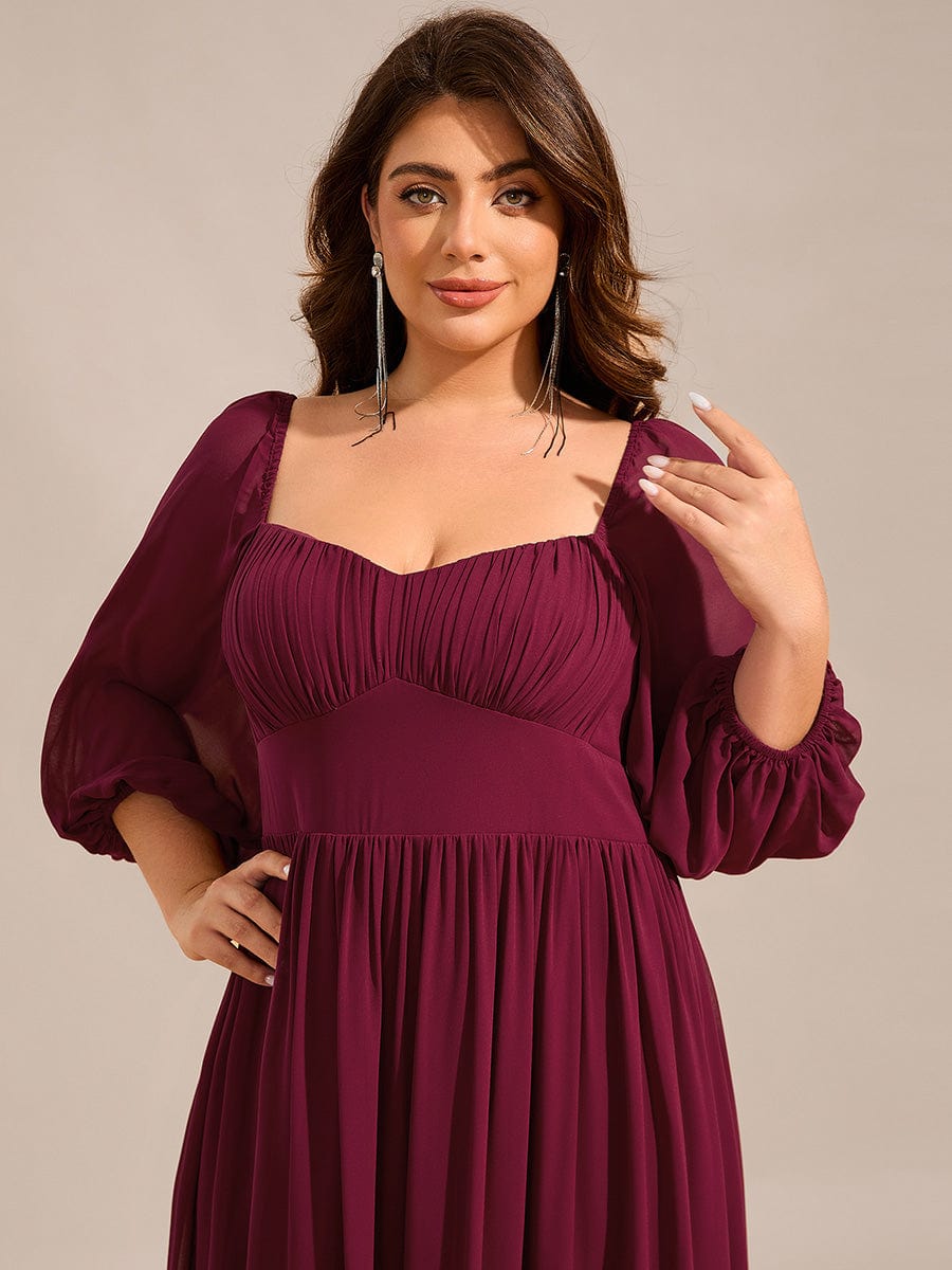 Sweetheart Neckline 3/4 Sleeve Chiffon Bridesmaid Dress #color_Burgundy