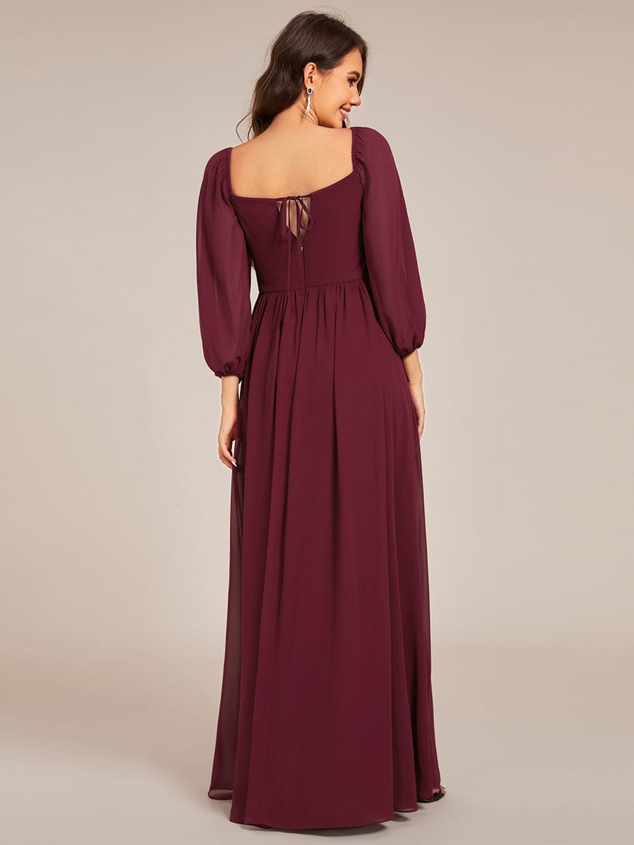 Sweetheart Neckline 3/4 Sleeve Chiffon Bridesmaid Dress #color_Burgundy