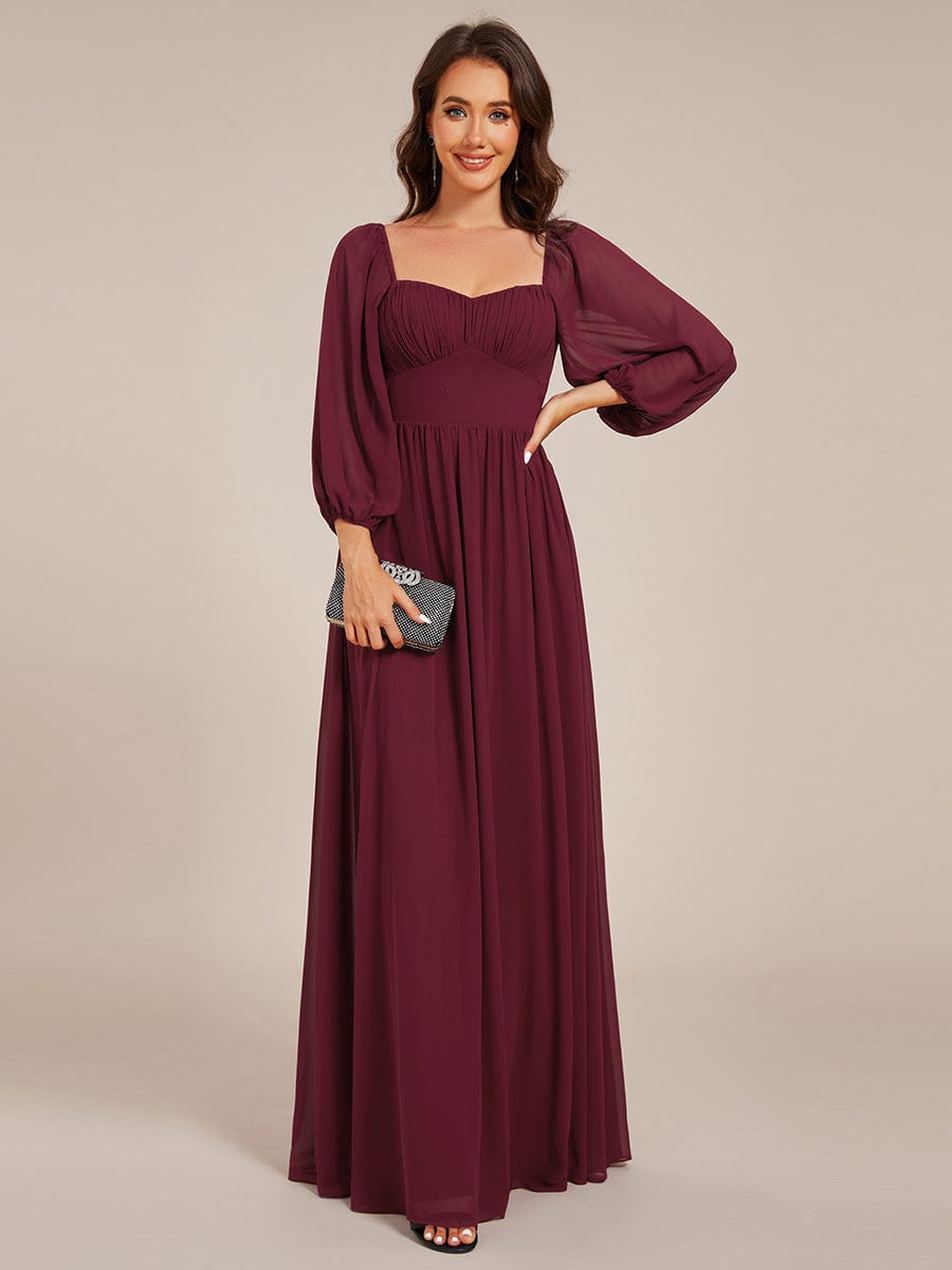 Sweetheart Neckline 3/4 Sleeve Chiffon Bridesmaid Dress #color_Burgundy