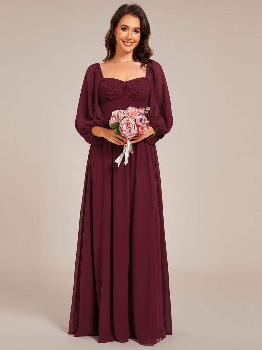 Sweetheart Neckline 3/4 Sleeve Chiffon Bridesmaid Dress #color_Burgundy