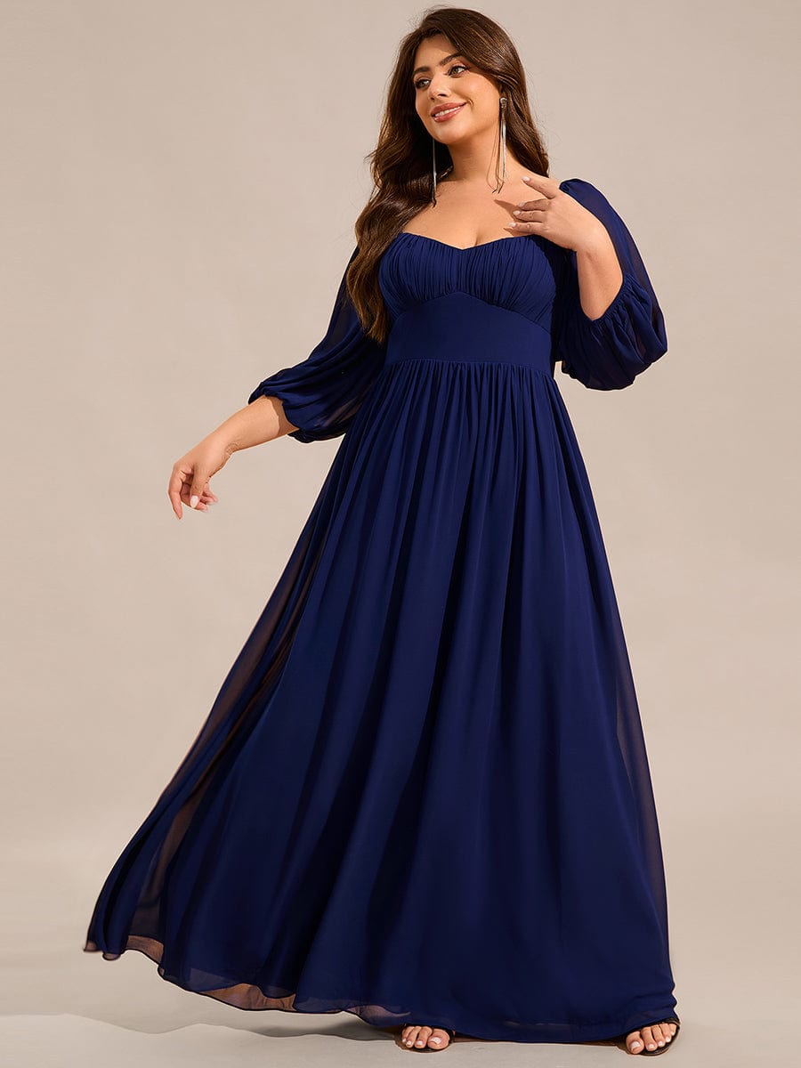 Sweetheart Neckline 3/4 Sleeve Chiffon Bridesmaid Dress #color_Navy Blue