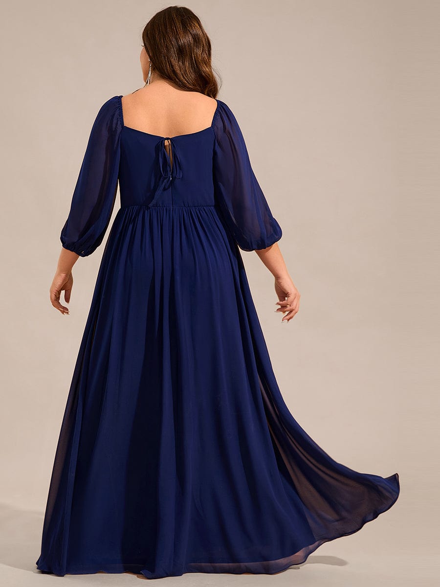 Sweetheart Neckline 3/4 Sleeve Chiffon Bridesmaid Dress #color_Navy Blue