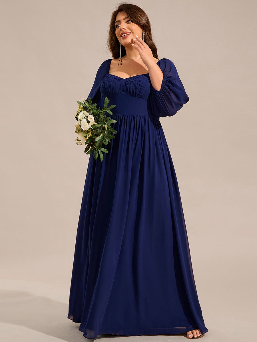 Sweetheart Neckline 3/4 Sleeve Chiffon Bridesmaid Dress #color_Navy Blue