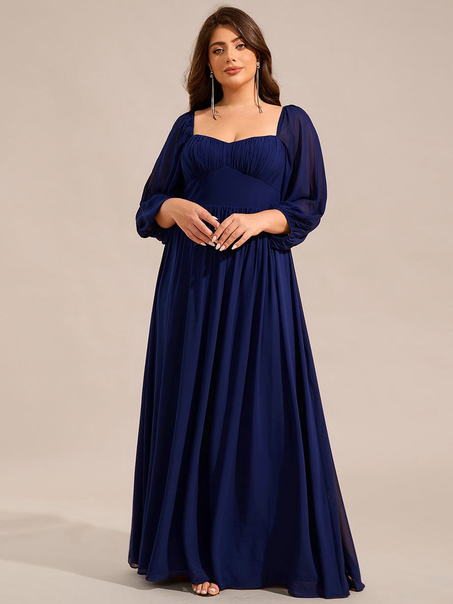 Sweetheart Neckline 3/4 Sleeve Chiffon Bridesmaid Dress #color_Navy Blue