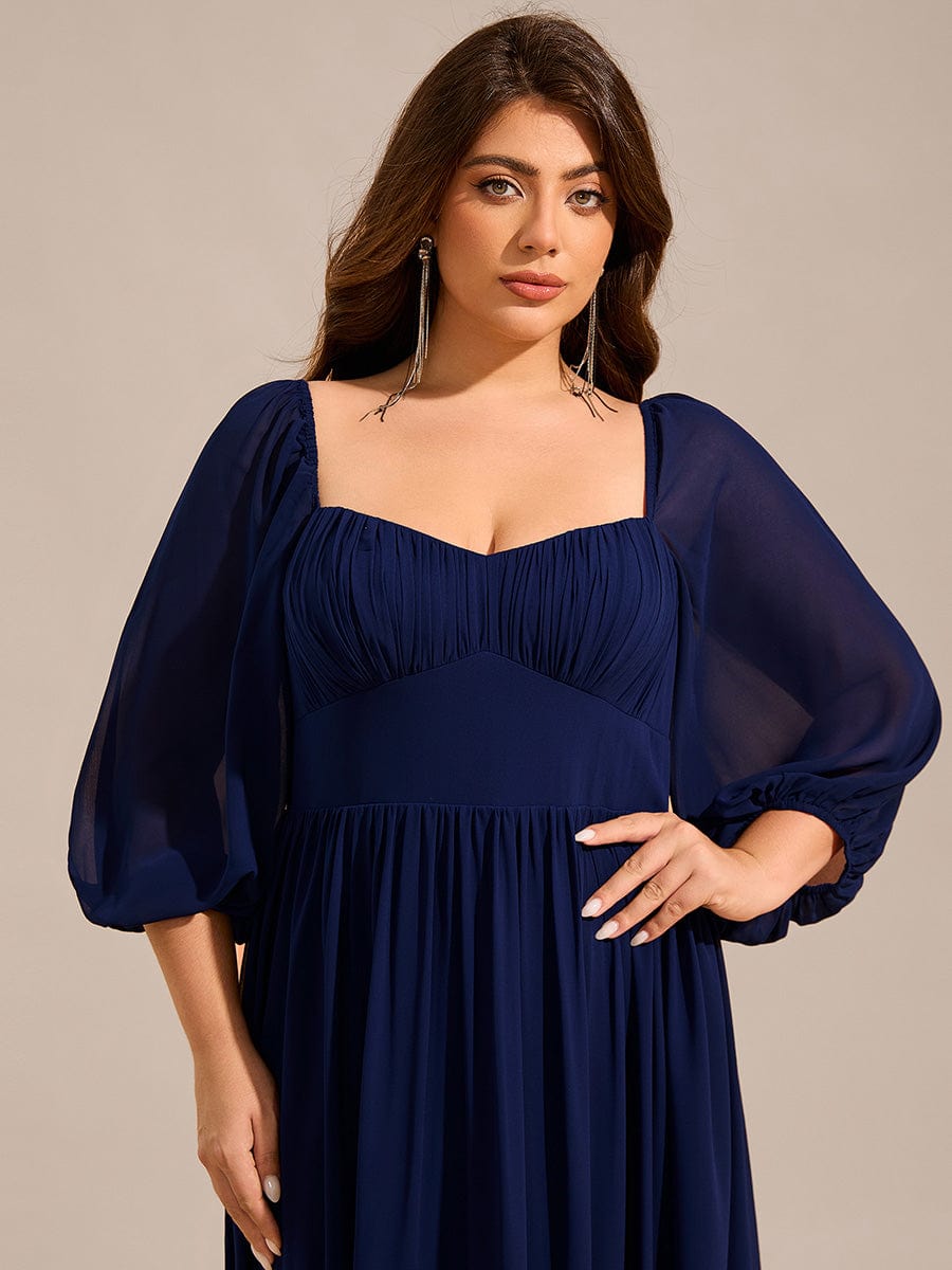 Sweetheart Neckline 3/4 Sleeve Chiffon Bridesmaid Dress #color_Navy Blue