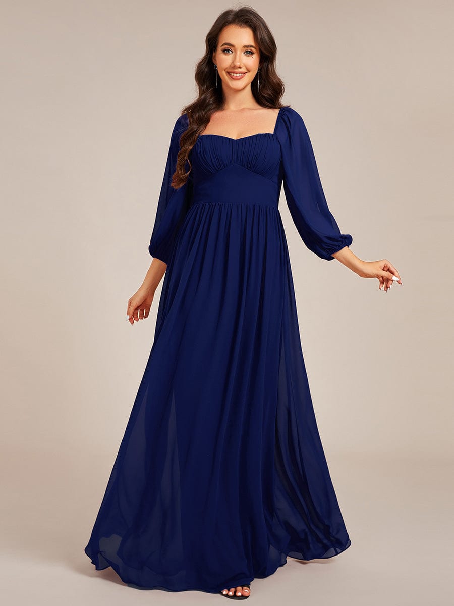 Sweetheart Neckline 3/4 Sleeve Chiffon Bridesmaid Dress #color_Navy Blue