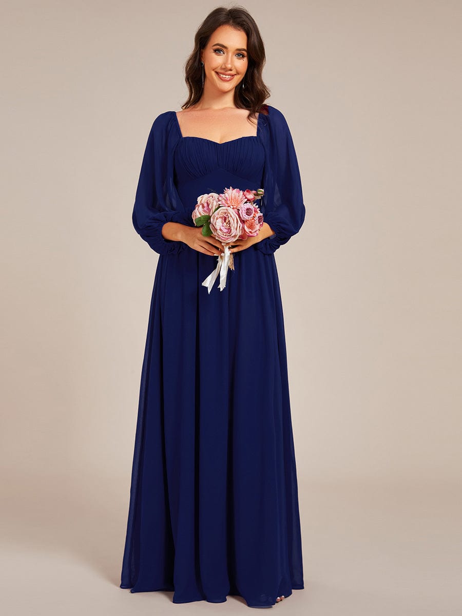 Sweetheart Neckline 3/4 Sleeve Chiffon Bridesmaid Dress #color_Navy Blue